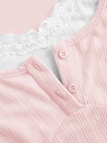 SHEIN MOD Kawaii Ballet Bow Lace Trim Short Sleeve 2 In 1 T-Shirt Summer Women Pink Tops - Baby Pink - View 6