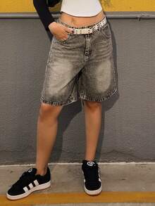 Vivi Wanderley Women's Summer Casual Denim Shorts Jorts - Dark Grey - View 4