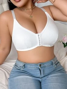 1 pieza Sujetador sin costuras de cierre frontal para talla grande - Blanco - Ver 4