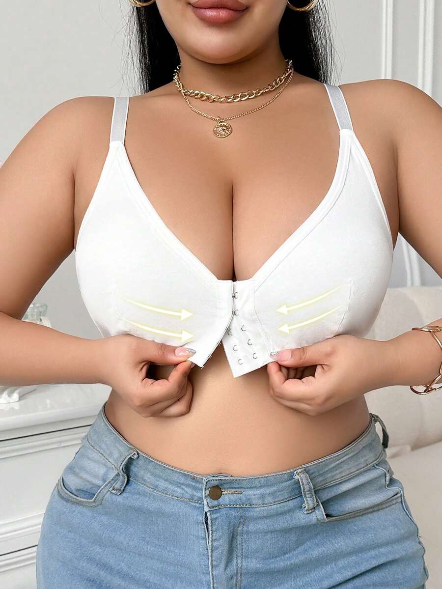 1 pieza Sujetador sin costuras de cierre frontal para talla grande - Blanco - Ver 1