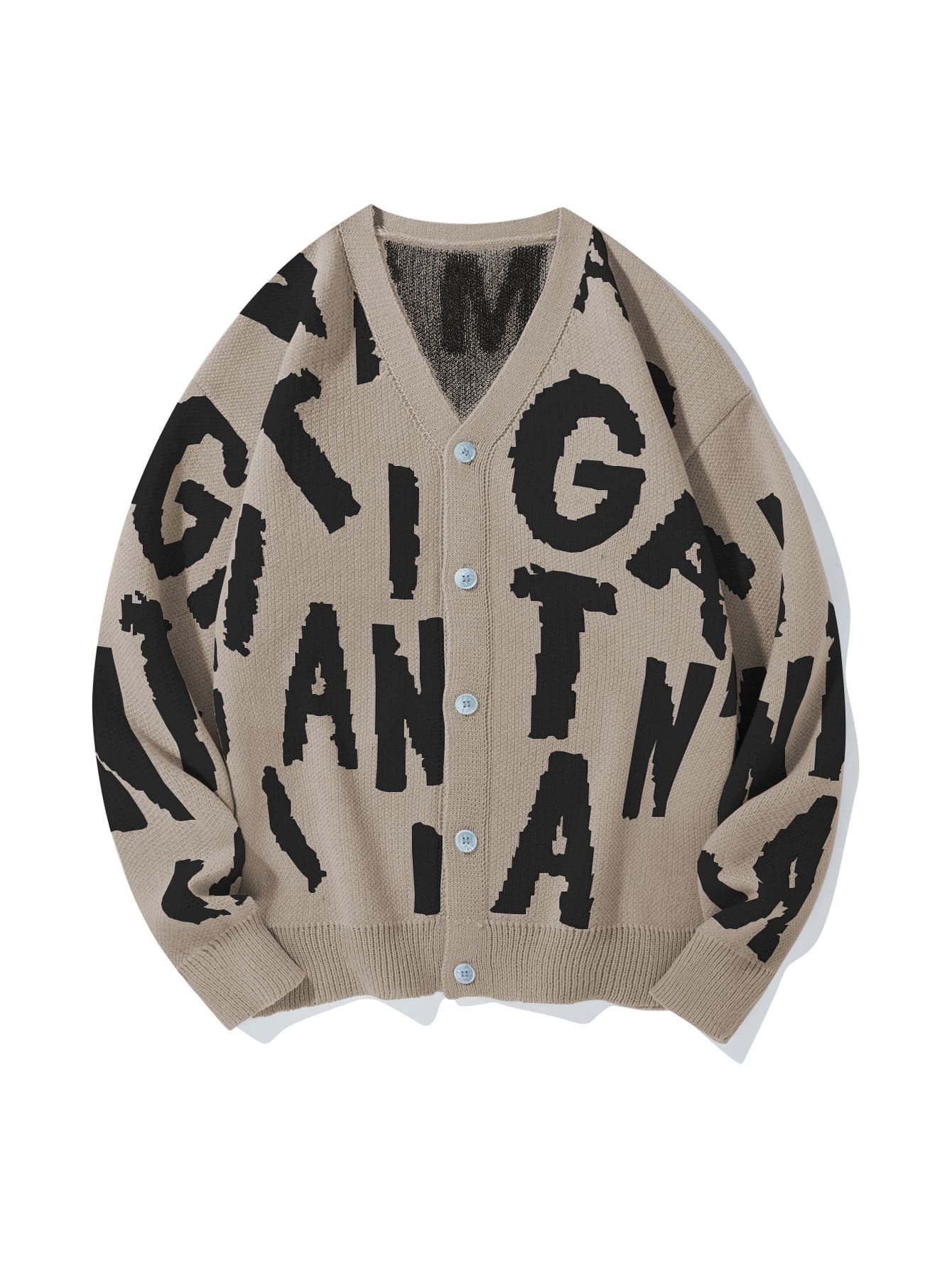 Manfinity CasualKnits Men's Letter Pattern Long Sleeve Single-Breasted Knit Cardigan - Khaki - View 1