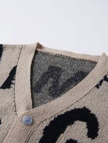 Manfinity CasualKnits Men's Letter Pattern Long Sleeve Single-Breasted Knit Cardigan - Khaki - View 3