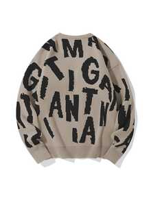 Manfinity CasualKnits Men's Letter Pattern Long Sleeve Single-Breasted Knit Cardigan - Khaki - View 2