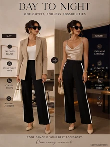 GlowEve CURVE Plus Size Women's Color Block Patchwork Minimalist Straight Leg Long Pants - Multicolor - View 8