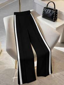 GlowEve CURVE Plus Size Women's Color Block Patchwork Minimalist Straight Leg Long Pants - Multicolor - View 1