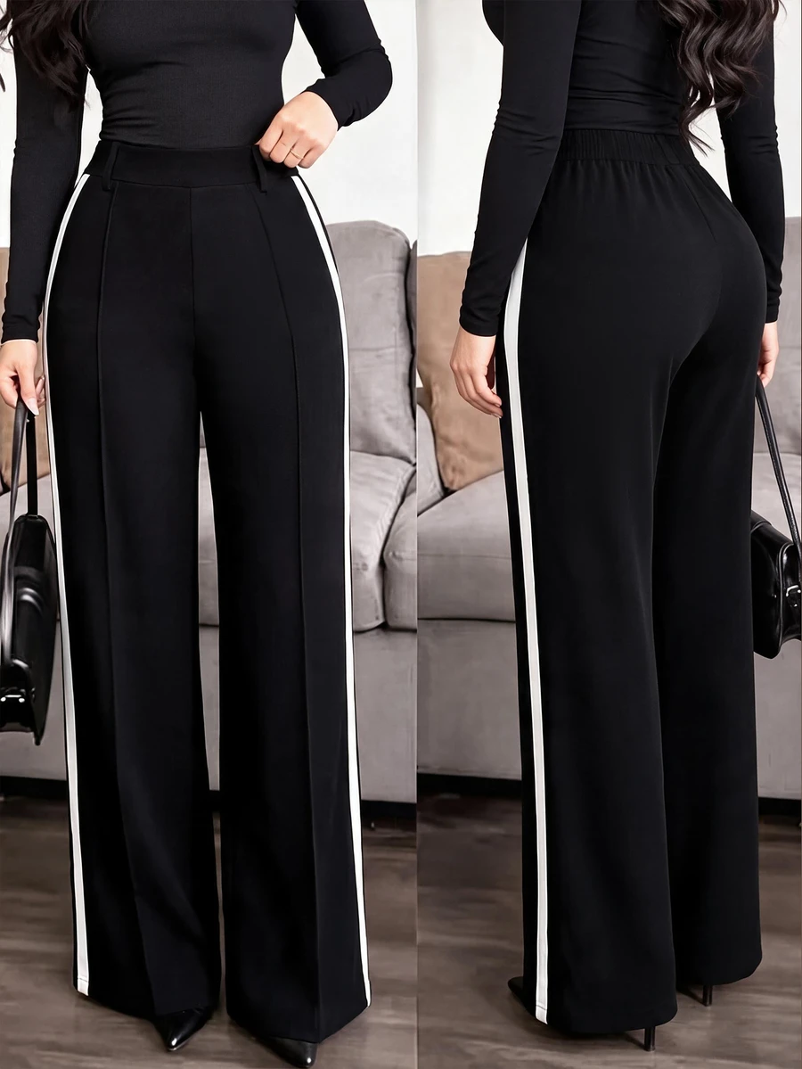 GlowEve CURVE Plus Size Women's Color Block Patchwork Minimalist Straight Leg Long Pants - Multicolor - View 1