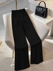 GlowEve CURVE Plus Size Women's Color Block Patchwork Minimalist Straight Leg Long Pants - Multicolor - View 2