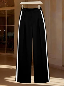 GlowEve CURVE Plus Size Women's Color Block Patchwork Minimalist Straight Leg Long Pants - Multicolor - View 4