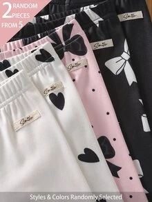 SHEIN 5件隨機發送 2件女孩心形蝴蝶結甜美可愛百搭柔軟舒適羅紋針織內搭褲 春夏四季款 - 彩色 - 查看 4