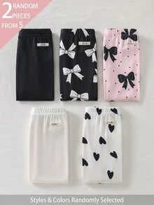 SHEIN 5件隨機發送 2件女孩心形蝴蝶結甜美可愛百搭柔軟舒適羅紋針織內搭褲 春夏四季款 - 彩色 - 查看 3