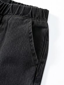 SHEIN Girls' Casual Soft Cotton Denim Jeans, Elastic Waist, Flared Hem, Relaxed Fit, Suitable For Daily Wear And Vacation, Black & Grey Washed - Dark Grey - View 6