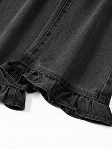 SHEIN Girls' Casual Soft Cotton Denim Jeans, Elastic Waist, Flared Hem, Relaxed Fit, Suitable For Daily Wear And Vacation, Black & Grey Washed - Dark Grey - View 3