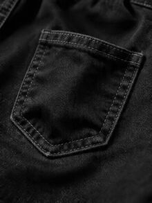 SHEIN Girls' Casual Soft Cotton Denim Jeans, Elastic Waist, Flared Hem, Relaxed Fit, Suitable For Daily Wear And Vacation, Black & Grey Washed - Dark Grey - View 4