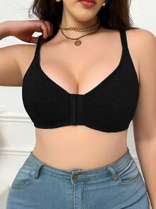 Sujetador inalámbrico de cierre frontal, talla grande, 1 pieza, con elevación - Negro - Ver 3