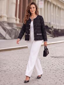 Miaspire Plus Size Elegant Commuter Jacket For Autumn - Black - View 10