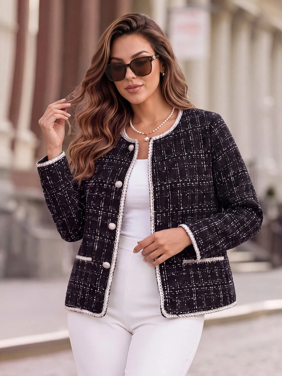 Miaspire Plus Size Elegant Commuter Jacket For Autumn - Black - View 1