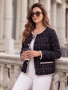 Miaspire Plus Size Elegant Commuter Jacket For Autumn - Black - View 8