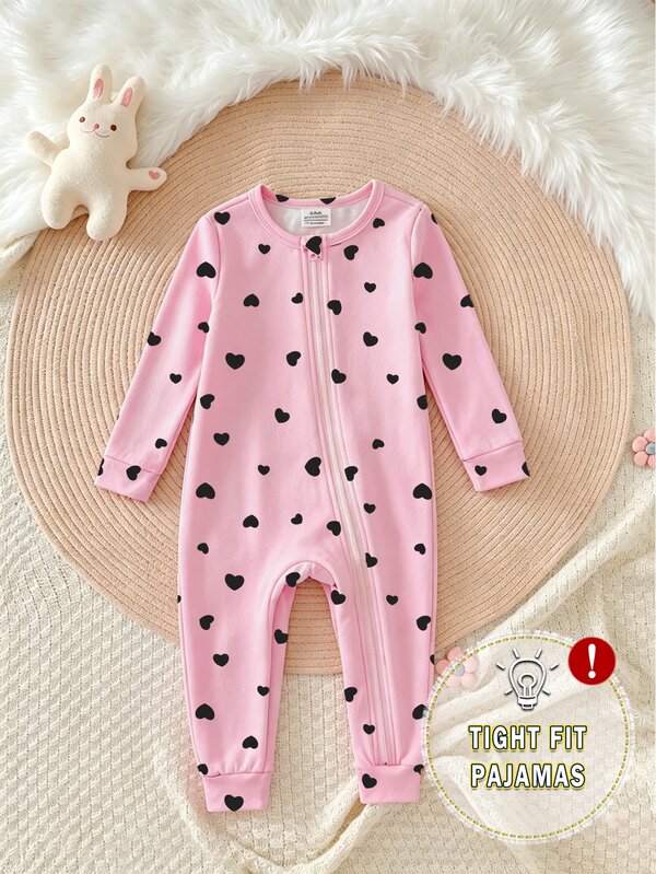 SHEIN (7 piezas Aleatorio 1 pieza) Mono de manga larga y pantalones largos con cremallera para bebé niña, rosa púrpura blanco con patrón divertido de dibujos animados, corazón estrella niña de ballet mariposa flor colorida, cómodo suave casual lindo, adecuado para uso al aire libre y ropa de estar en casa, todas las estaciones