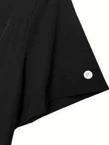 GlowEve CURVE Plus Size Women's Piped Button Design Short Sleeve Elegant Dress - Black - View 4