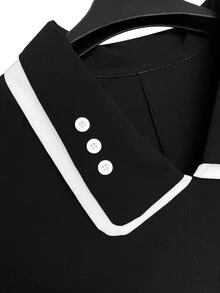 GlowEve CURVE Plus Size Women's Piped Button Design Short Sleeve Elegant Dress - Black - View 5