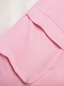 SHEIN 青少年女孩粉色針織工裝口袋寬鬆休閒運動長褲/秋季、Y2K、萬聖節、冬季、秋天、粉色 - 淺粉色 - 查看 4