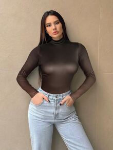 SHEIN Essnce 女士长袖立领渐变色连体衣 - 咖啡棕 - 查看 3