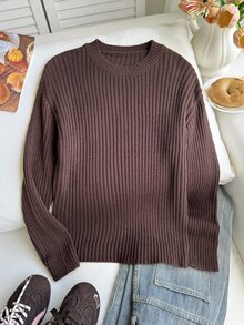 SHEIN 2025年秋冬新款少女毛衣，棕色 - 粉色 - 查看 4