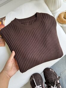 SHEIN 2025年秋冬新款少女毛衣，棕色 - 粉色 - 查看 6