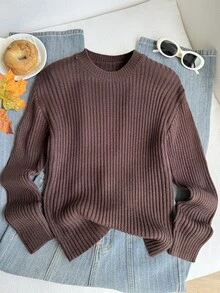 SHEIN 2025年秋冬新款少女毛衣，棕色 - 粉色 - 查看 3