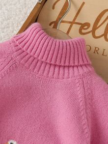 SHEIN Fall Clothes Winter Toddler Girl Pink Round Neck Long Sleeve Jacquard Floral Sweater Set, Back To School, Cozy Soft, Festival Outfits Christmas - Pink - View 4