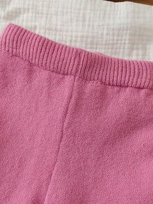 SHEIN Fall Clothes Winter Toddler Girl Pink Round Neck Long Sleeve Jacquard Floral Sweater Set, Back To School, Cozy Soft, Festival Outfits Christmas - Pink - View 7