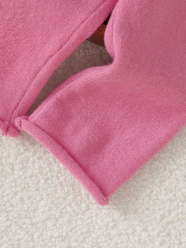 SHEIN 秋季冬季幼女粉色圓領長袖提花花卉針織衫套裝，返校穿搭，舒適柔軟，節慶聖誕服飾 - 粉色 - 查看 7