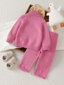SHEIN Fall Clothes Winter Toddler Girl Pink Round Neck Long Sleeve Jacquard Floral Sweater Set, Back To School, Cozy Soft, Festival Outfits Christmas - Pink - View 3
