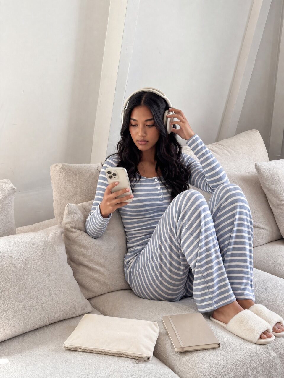 MISSGUIDED TEEN Striped Long Sleeve Henley Top And Wide Leg Lounge Pants Co-Ord Set With Scoop Neck And Elastic Waist Perfect For Cozy Winter Nights