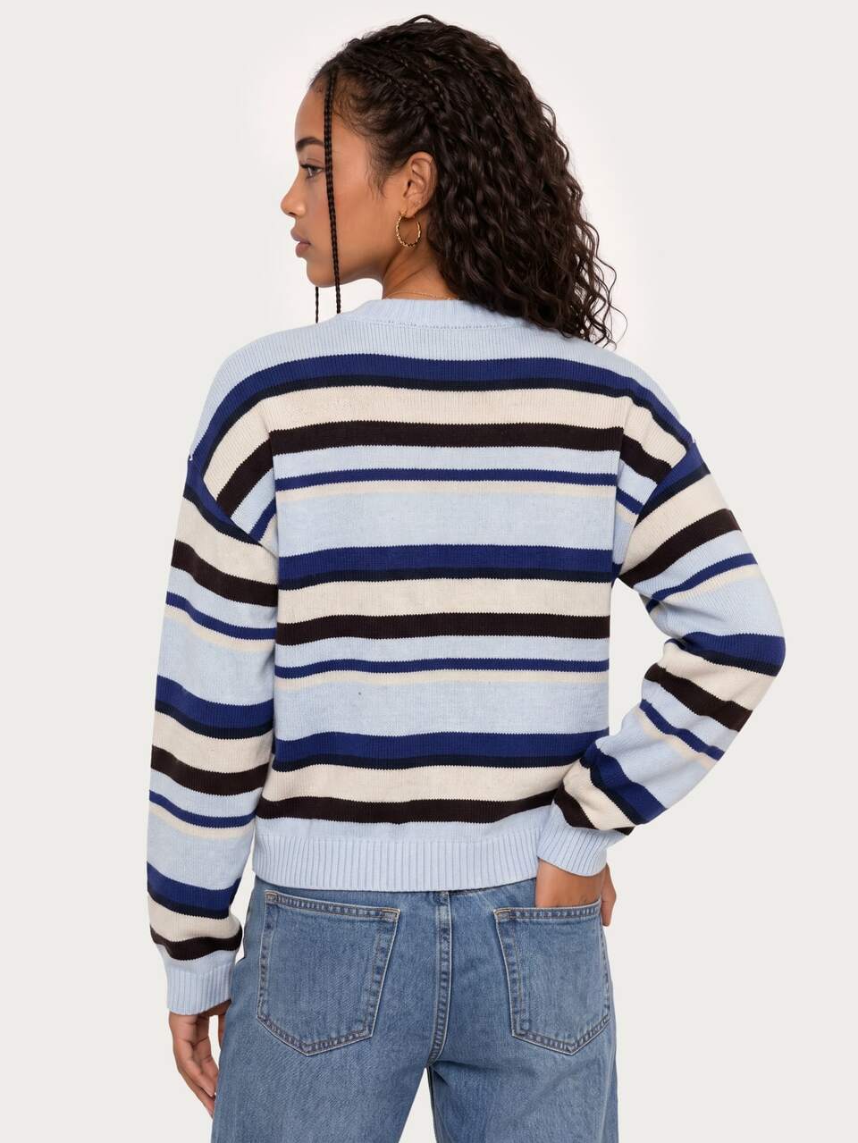 MISSGUIDED TEEN Striped Crew Neck Long Sleeve Oversized Sweater Knit Pullover Top Fall Winter Cozy Casual Everyday Knitwear