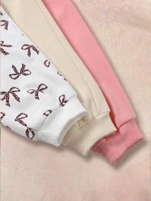 LMoss Kids 女嬰復古蝴蝶結圖案針織柔軟圓領長袖套頭衛衣與鬆緊腰收口秋冬長褲 6件套 - 彩色 - 查看 4