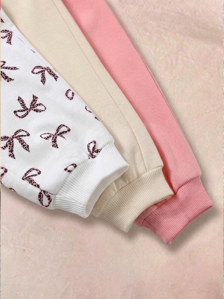 LMoss Kids Baby Girl Vintage Bow Pattern Knitted Soft Crew Neck Long Sleeve Pullover Sweatshirt & Elastic Waist Cuffed Autumn Winter Pants 6pcs -Piece Set - Multicolor - View 4