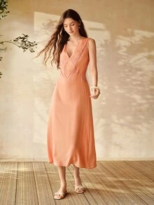 MOTF PREMIUM WOMEN'S COTTON EMBROIDERED CASUAL NIGHTGOWN, SPRING/SUMMER - Orange - View 4