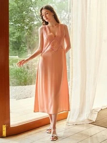 MOTF PREMIUM WOMEN'S COTTON EMBROIDERED CASUAL NIGHTGOWN, SPRING/SUMMER - Orange - View 6