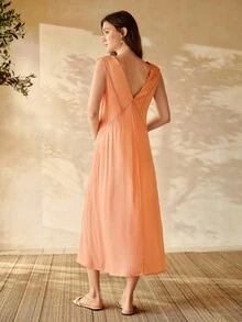 MOTF PREMIUM WOMEN'S COTTON EMBROIDERED CASUAL NIGHTGOWN, SPRING/SUMMER - Orange - View 2