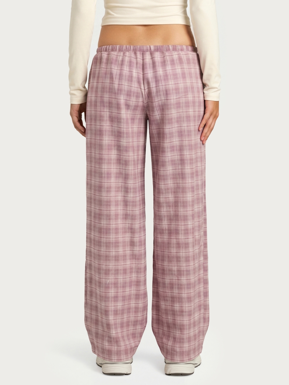 MISSGUIDED TEEN Plaid Wide Leg Casual Pants With Elastic Drawstring Waist Full Length Relaxed Fit Lounge Trousers Spring Summer Holiday