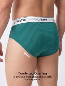 LUVLETTE Plus 3-Pack Cotton Mid Rise Printed Letter Webbing Men's Briefs-Blue Series - Multicolor - View 4
