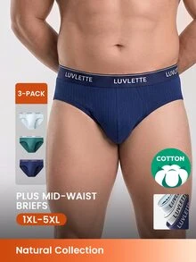 LUVLETTE Plus 3-Pack Cotton Mid Rise Printed Letter Webbing Men's Briefs-Blue Series - Multicolor - View 1