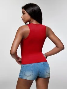 THE POWERPUFF GIRLS X SHEIN Women's Round Neck Casual Streetwear Y2k Cartoon Letter Print Top, Versatile For Daily Wear Back-To-School Everyday Red Summer - Red - View 2