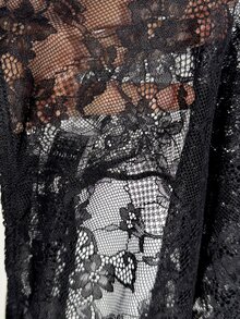 SHEIN ICON Off Shoulder Lace See-Through Asymmetrical Hem Open Back Women Top - Black - View 7