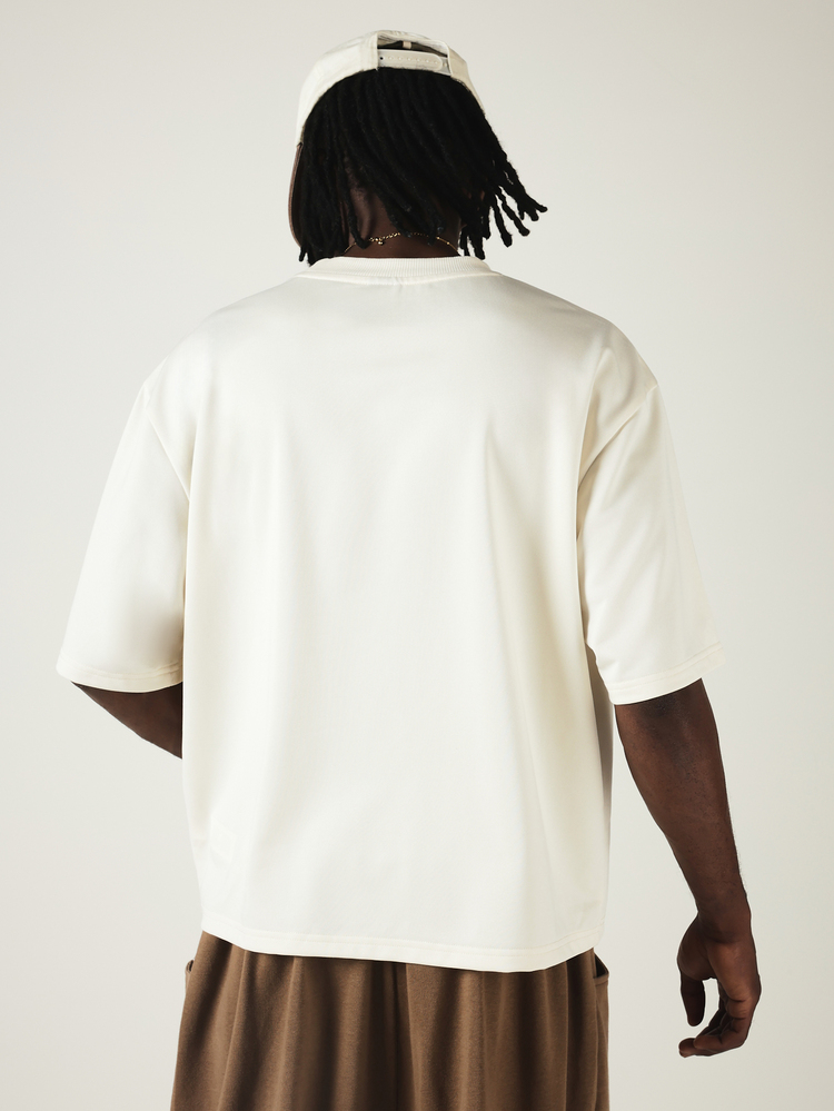 SUMWON Oversized Crew Neck Graphic Script Logo Print Short Sleeve T-Shirt Casual Streetwear Summer Top - Apricot - View 2