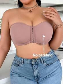 SHEIN 1pc Plus Size Women's Front Closure Bra - Dusty Pink - View 5