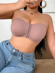 SHEIN 1pc Plus Size Women's Front Closure Bra - Dusty Pink - View 4