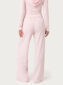 MISSGUIDED TEEN Ribbed Knit Wide Leg Casual Pants With Drawstring Waist And Horizontal Stripe Pattern For Everyday Comfort And Relaxed Style - Pink - View 2