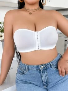 SHEIN 1 件女士加大码前扣简约时尚文胸，适合夏季 - 白色 - 查看 5